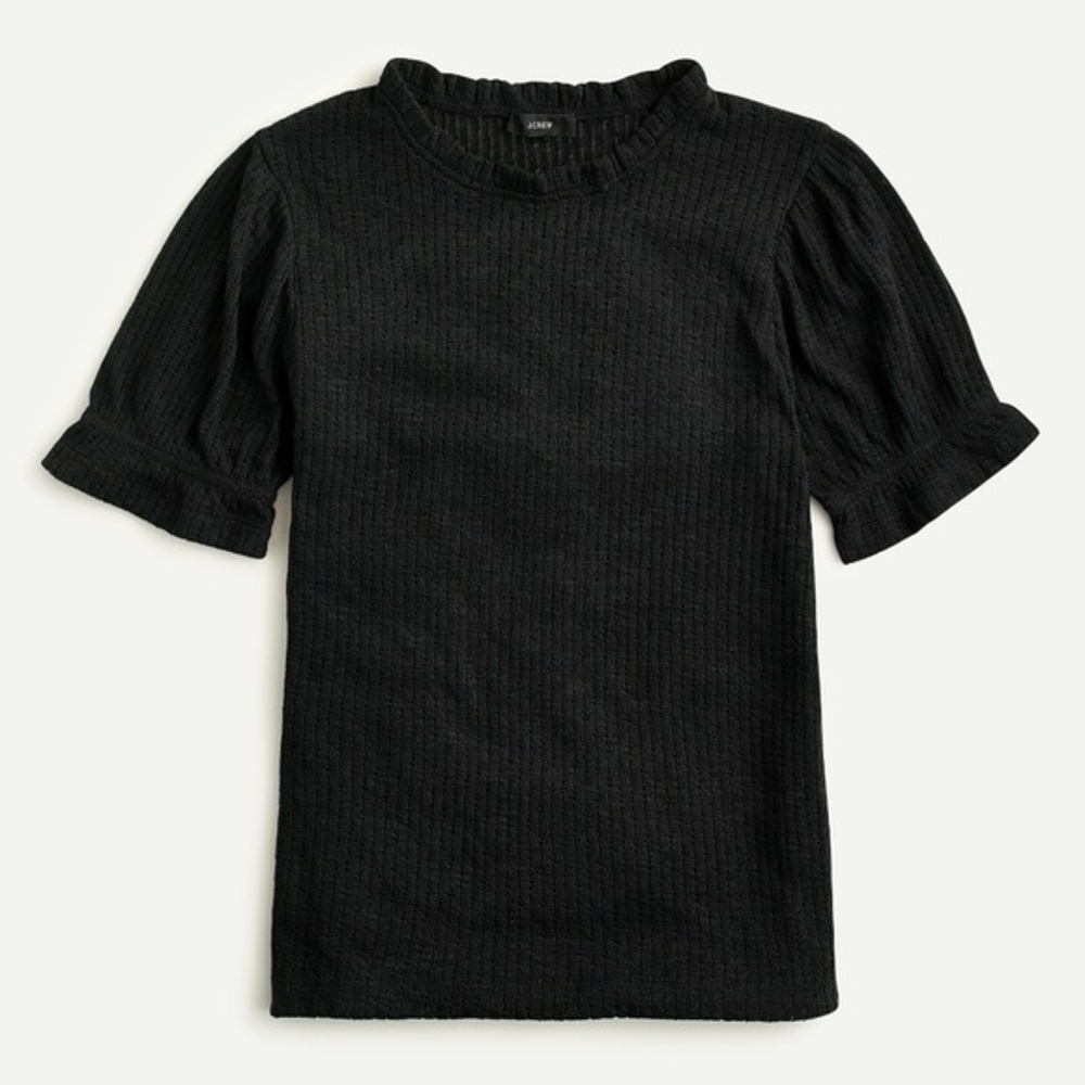j. crew black Puff-sleeve pointelle top